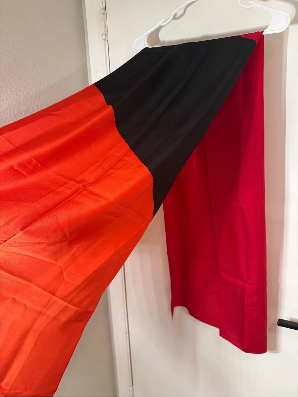 Ann Taylor Red Colorblock Long Scarf with Black and Orange Accents